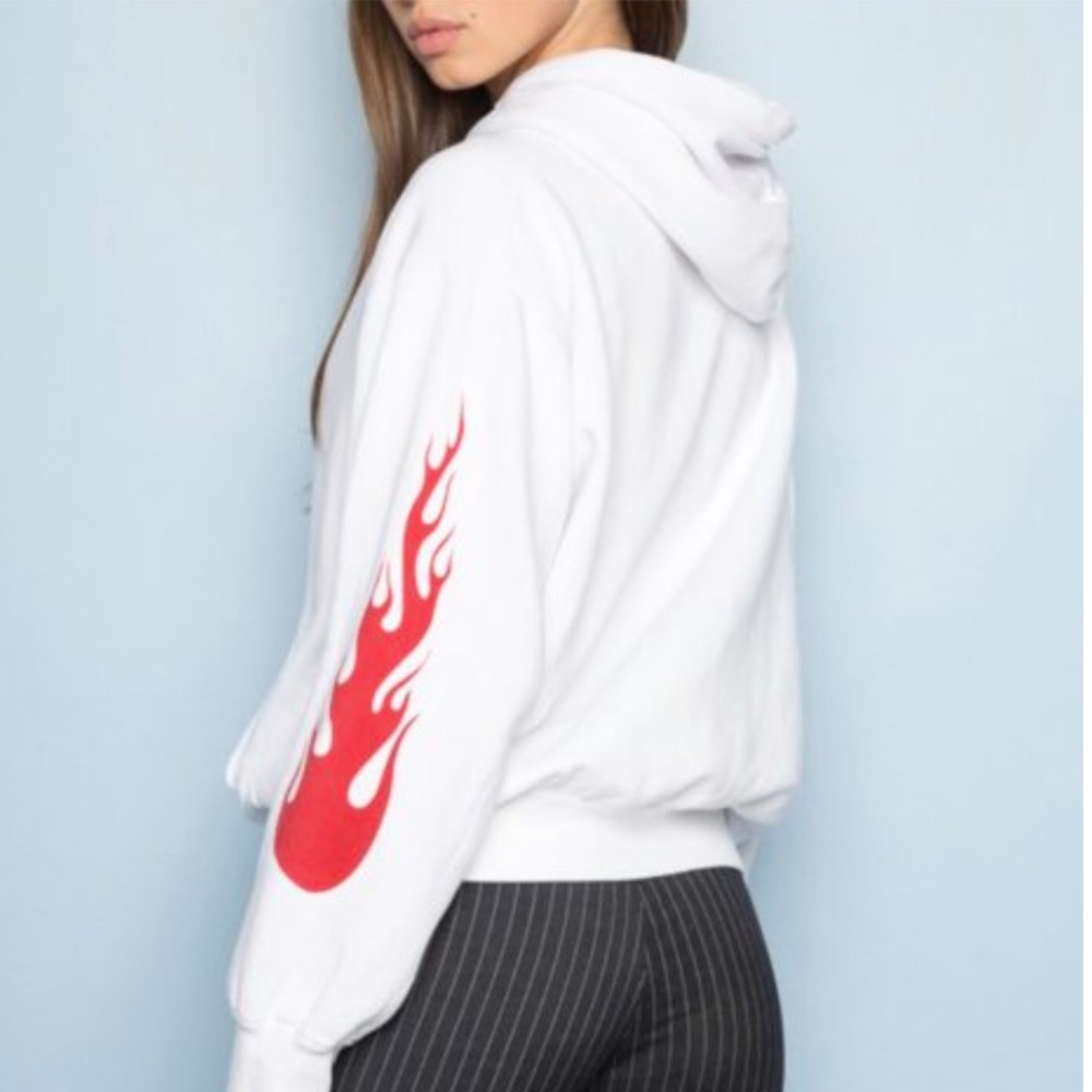 Brandy Melville white hoodie with flames